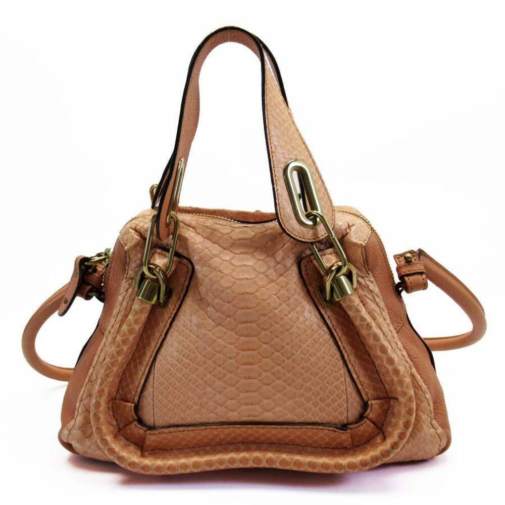 Chloe Paraty handbag shoulder bag pink Beige Tan python leather
